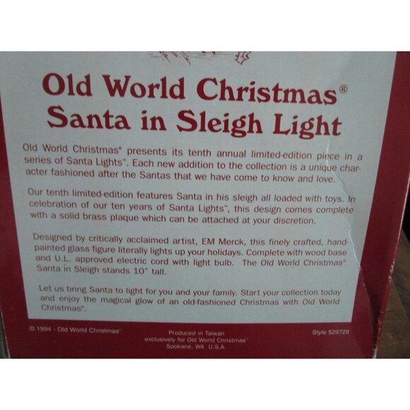 Old World Christmas Santa In Sleigh Light 10th Anniversary Edition Hand Painted - Picture 5 of 16